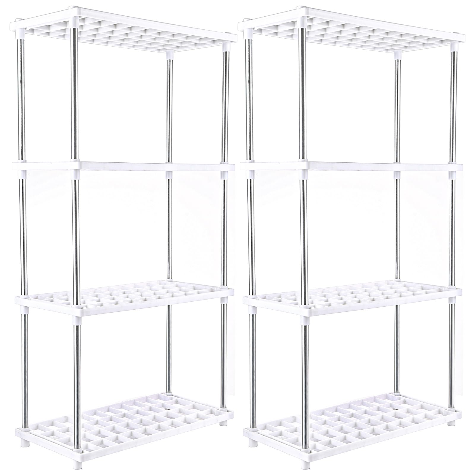 YOUNTHYE 2Pcs Plastic Shelving Units, 80x40x21cm Modern Garage Shelving Units, 4 Tier Storage Shelf Plastic Racking Shelving for Kitchen Living Room Bathroom