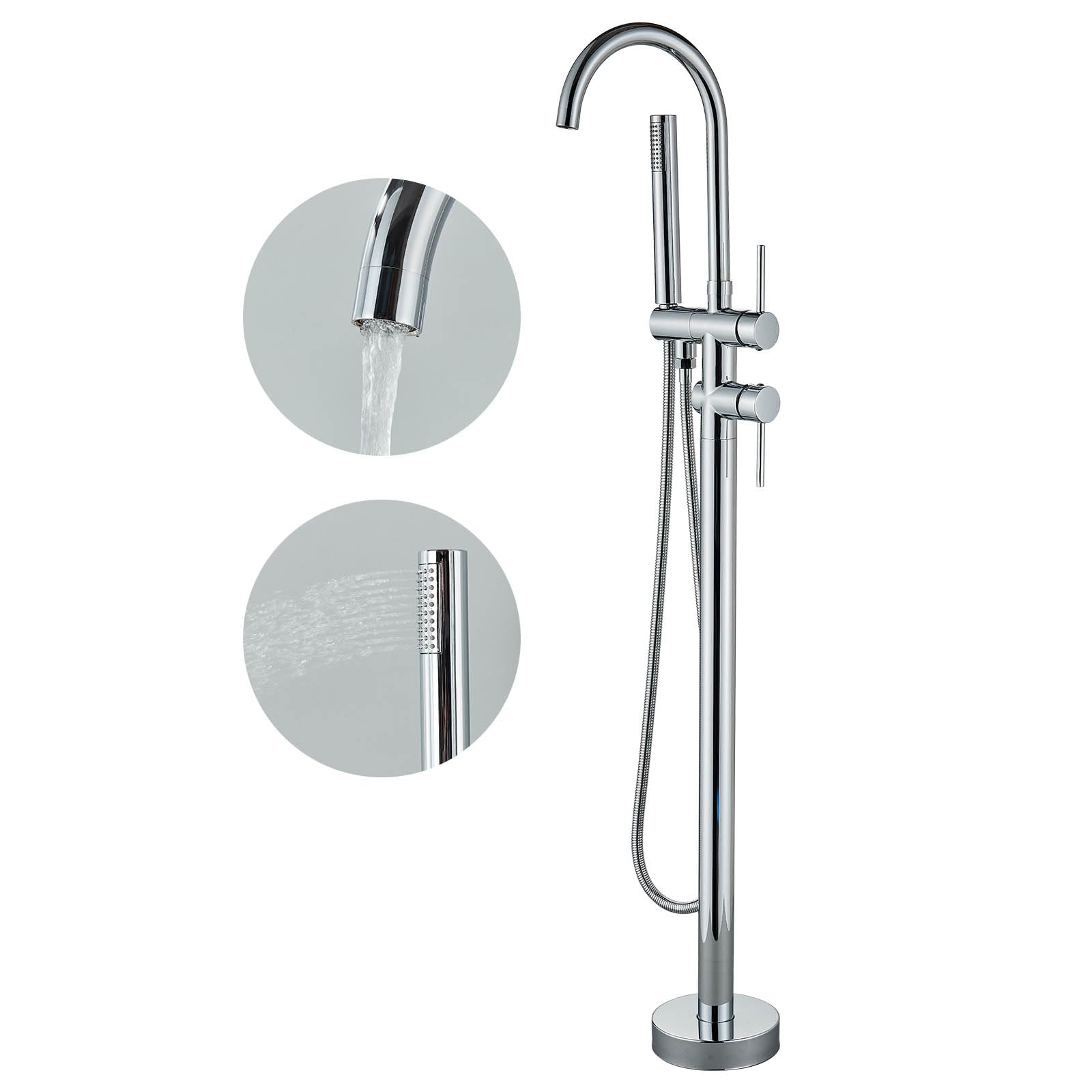 YAGATAP Freestanding Bathtub Faucet Floor Mount Tub Filler Chrome High Flow Shower Faucets with Handheld Shower Mixer Taps Swivel Spout…