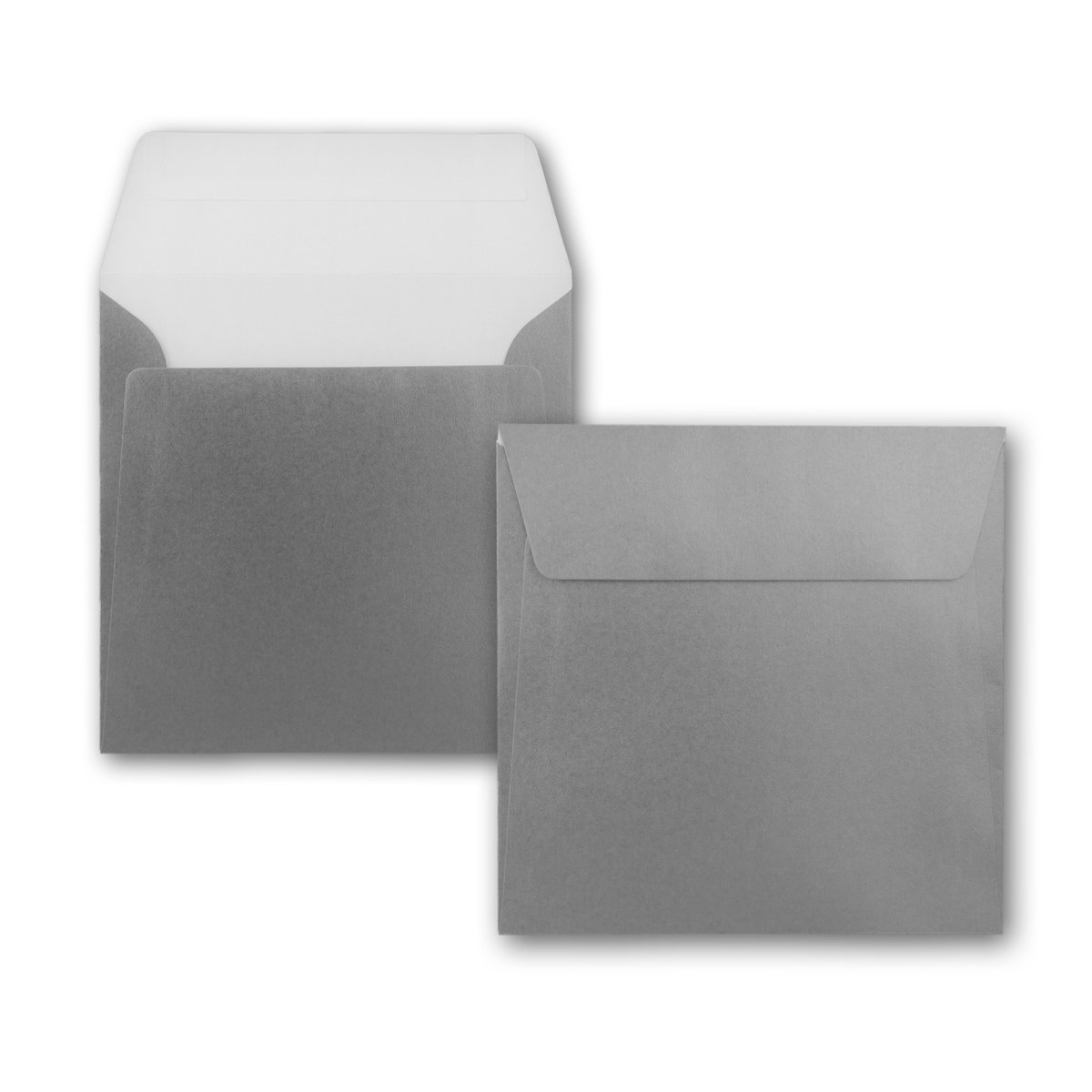 250 buste per lettere, colore argento metallizzato, formato quadrato, 16 x 16 cm, 90 grammi/m², chiusura adesiva