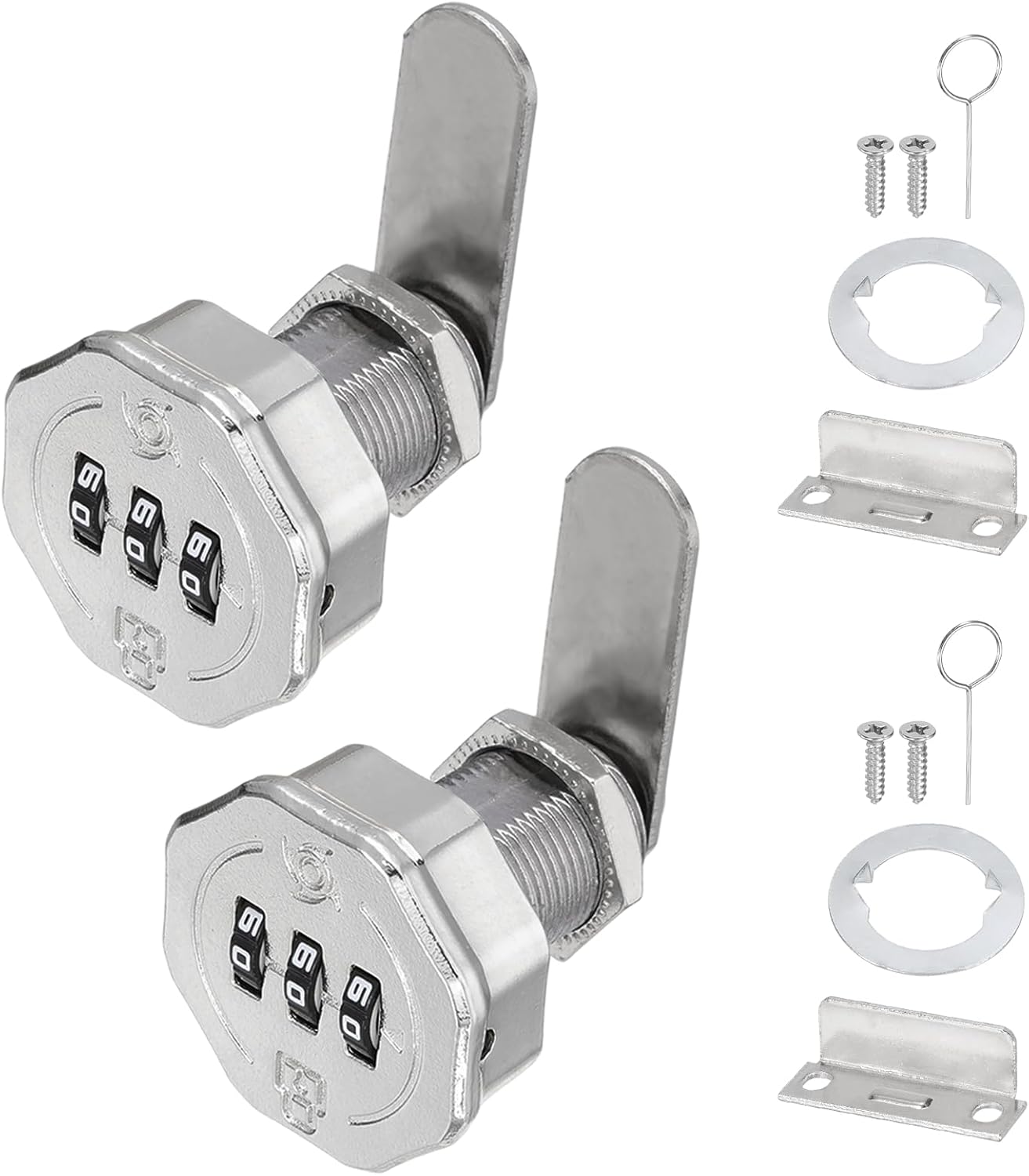 PATIKIL 2 PCS Combination Cabinet Cam Lock, 3-Digit Keyless Metal Locks with 5/8Inch Cylinder for Cabinet Drawer Doors Deposit Box Filing Mailbox, Bright Chrome