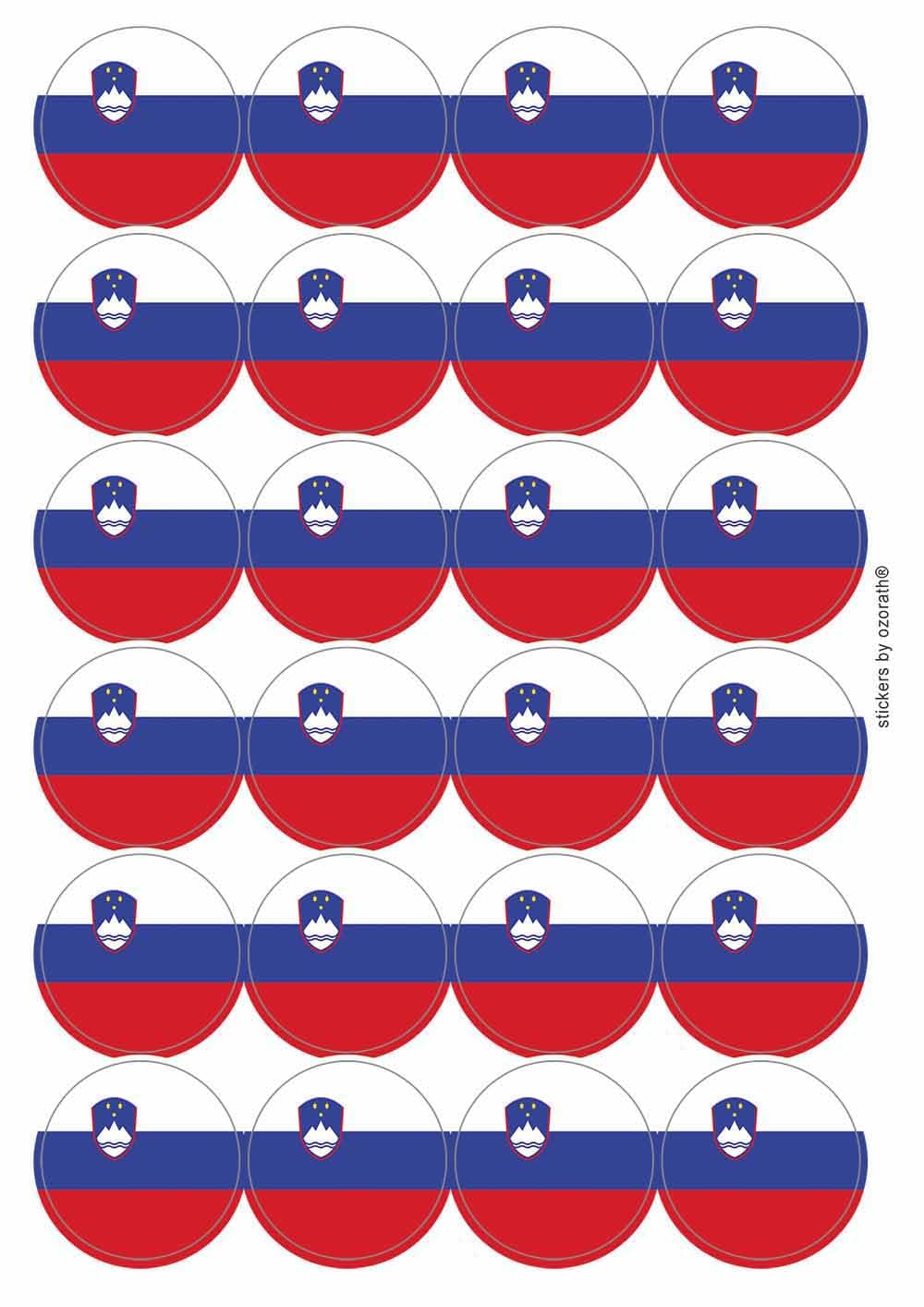Slovenia National Flag Circular Matt Paper Stickers A4 Sheet of 24 (Each Sticker is 45mm Diameter)