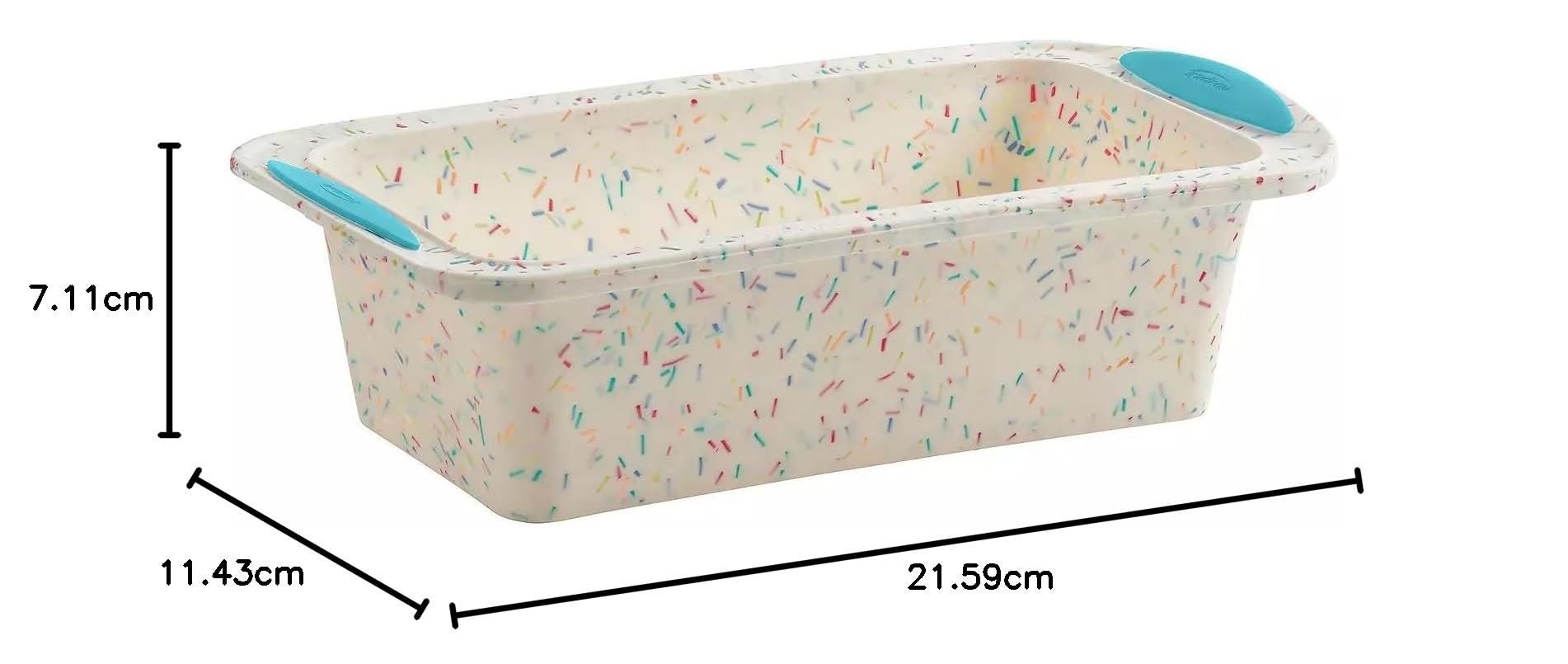 Trudeau Structure - Molde de silicona para pan con borde de acero, 8.5 x 4.5 pulgadas, antiadherente, confeti blanco con base azul, sin BPA, apto para horno hasta 220.0 °C, apto para lavavajillas