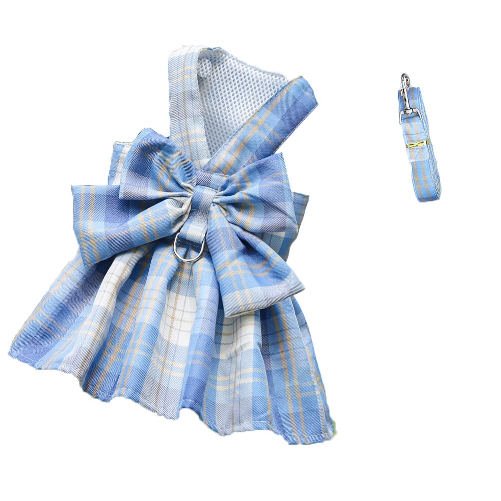 LtuzPet Plaid Dog Dress Bow Tie Harness Leash Set Princess Dog Wedding Dress Puppy Clothes Summer Dog Skirt for Small Medium Dogs Cats Girls โ image 1