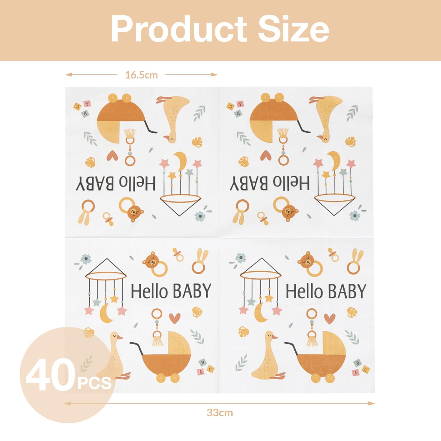 Set Di 40 Tovaglioli Per Baby Shower – Tema Arcobaleno E Animali Della Giungla, 33x33 Cm, Decorazione Tavolo Per Battesimo E Compleanno
