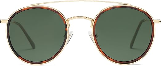 SOJOS Retro Round Double Bridge Polarized Sunglasses for Women Men Vintage Circle UV400 Sunnies SJ1104