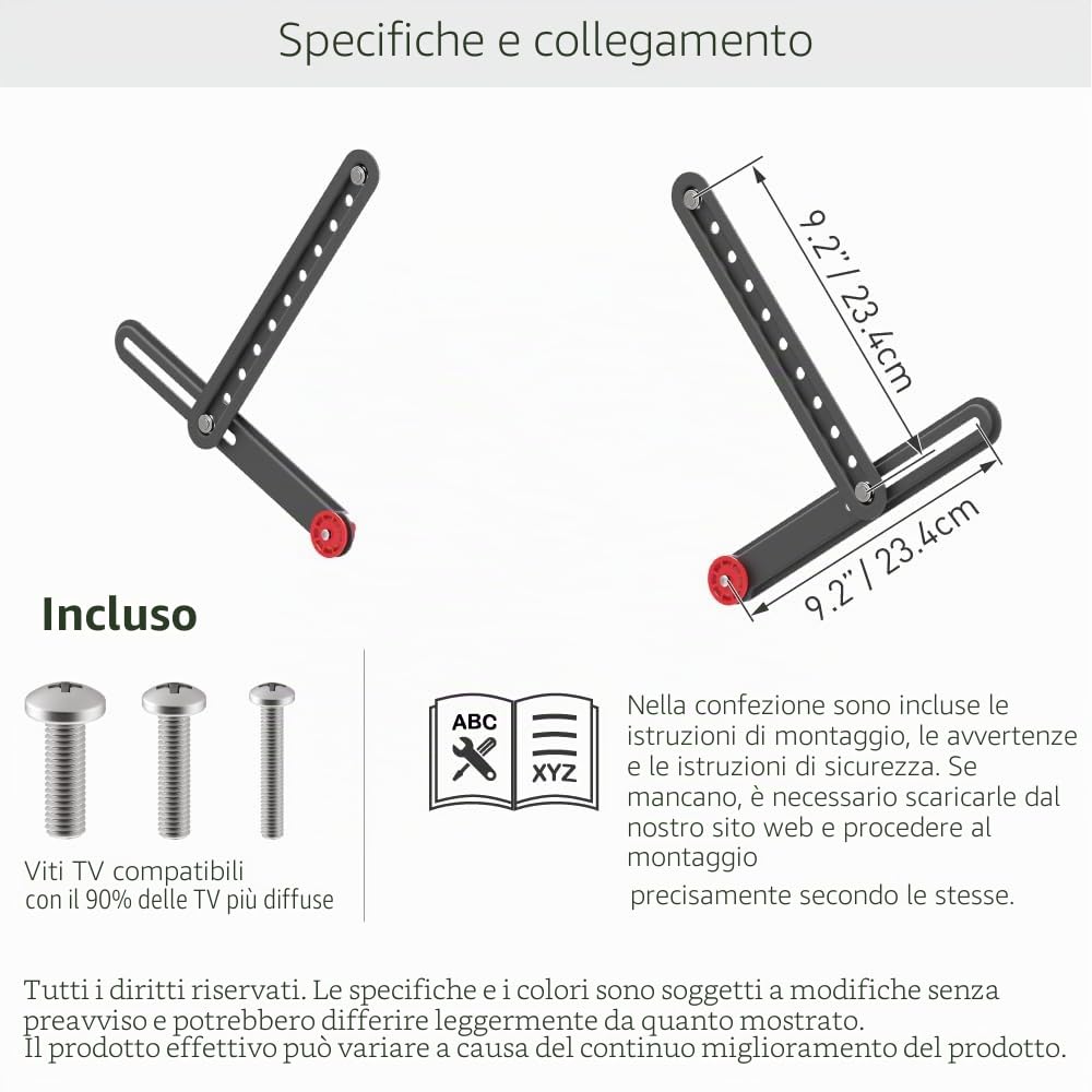 Barkan Supporto Universale per soundbar, per Montaggio sopra o sotto TV, per TV da 13 a 80 Pollici, per la Maggior Parte delle soundbar, può Contenere Fino a 6,5 kg, Facile da Montare