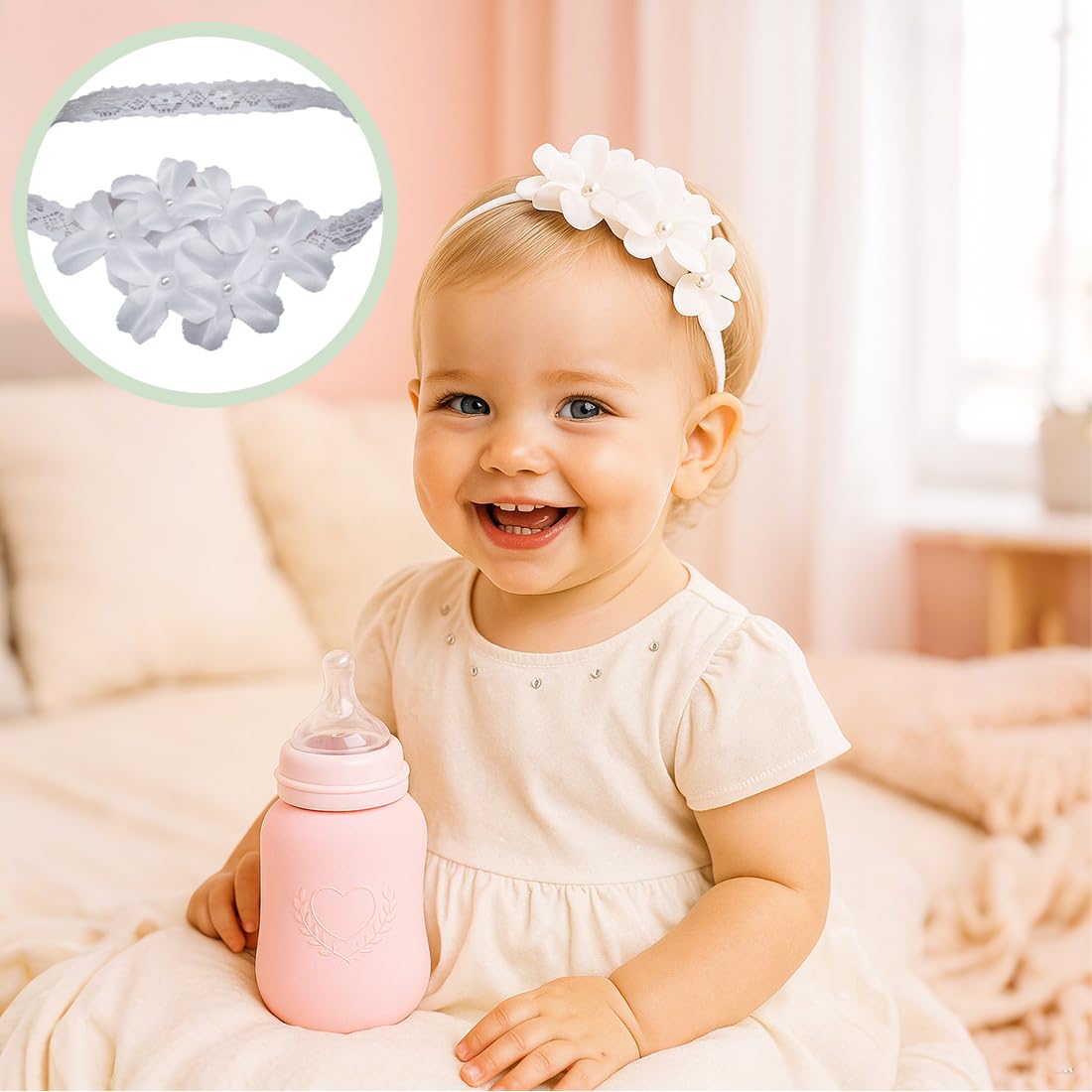 Bébé Bandeaux, bandeau de baptême pour bébé fille, bandeau élastique pour fille, Bandeaux Accessoires, pour fille, bébé, fille, enfant en bas âge(B)