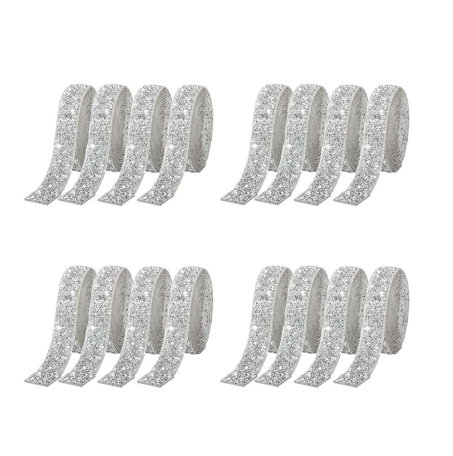 16 Rolls 15mm Resin Rhinestone Ribbons Self-Adhesive Crystal Ribbon Roll Glitter Resin Diamond Belt Bling Sparkling Diamond Ribbon Bling Stickers Wrap Crystal Roll for DIY Arts Crafts,Silver โ image 1