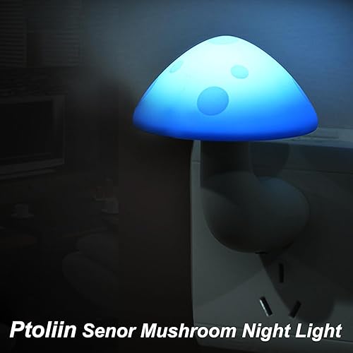 Miniatura 2 de Ptoliin Luz nocturna LED con sensor de hongo enchufable, lámpara de hongo, luz nocturna LED para niños y adultos, luz nocturna azul para dormitorio,