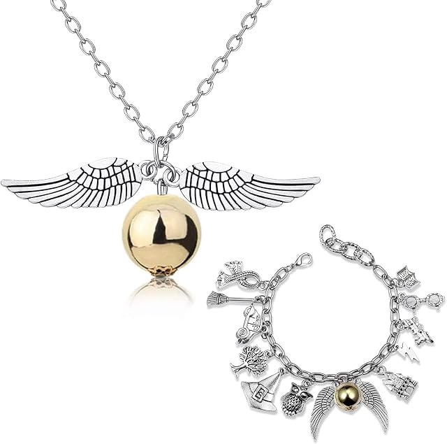 Pptabold Harry Magic Themed Potter Bracelet Golden Wings Snitch Necklace Charm Bracelets jewelry Gift for Girls Women 2pcs Adjustable