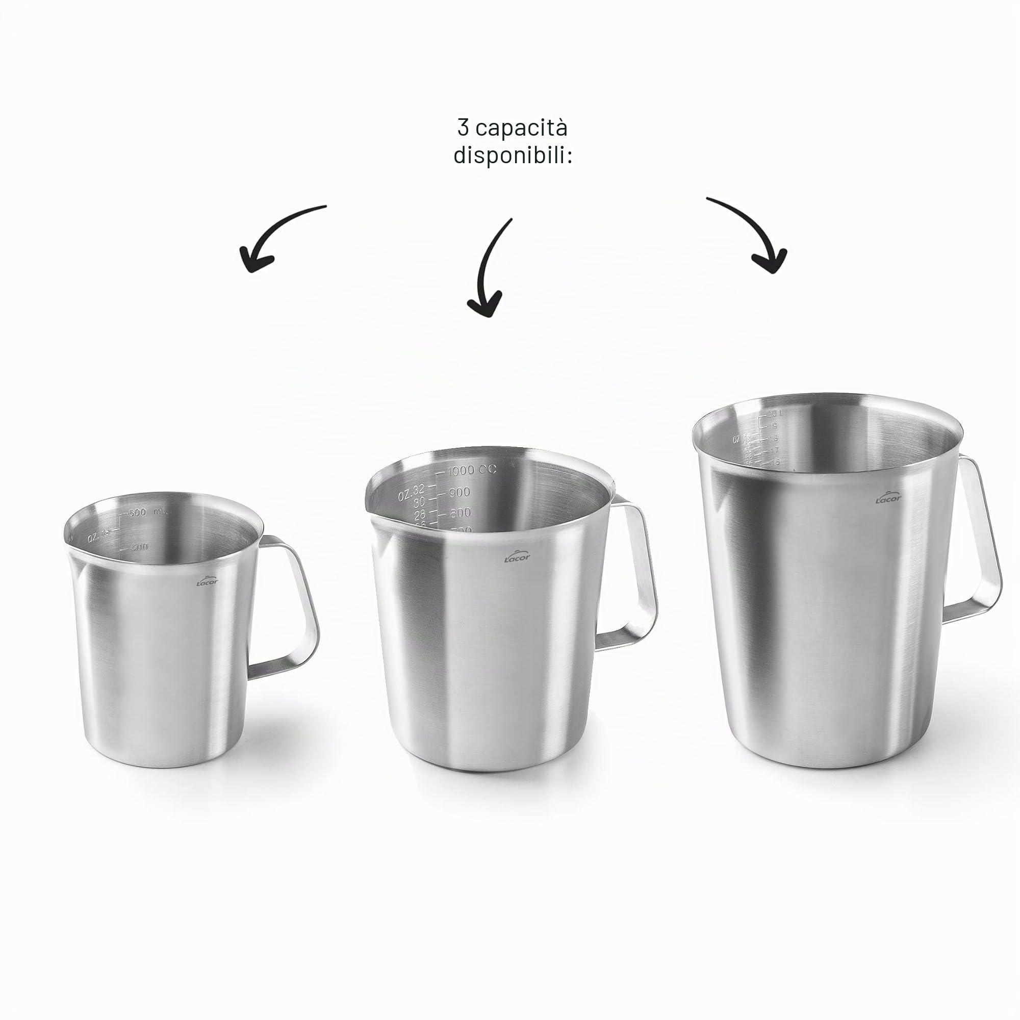 LACOR - 62741 - Caraffa graduata, misurino, misuratore dei liquidi, in acciaio inox, senza BPA, 11,5 cm, 1 l