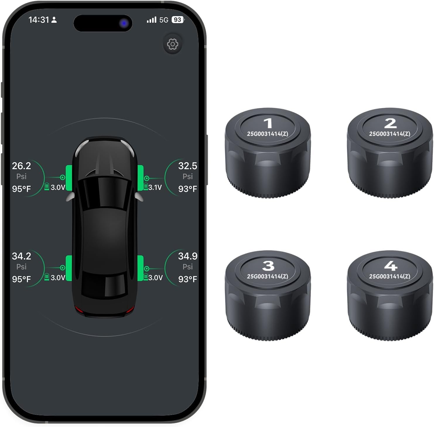 Sistema de Control dePresión de Neumáticos Bluetooth con 4 Sensores Externos, Sensor de Presión de Neumáticos Bluetooth Sensor de Neumáticos App para Automóviles y Motocicletas