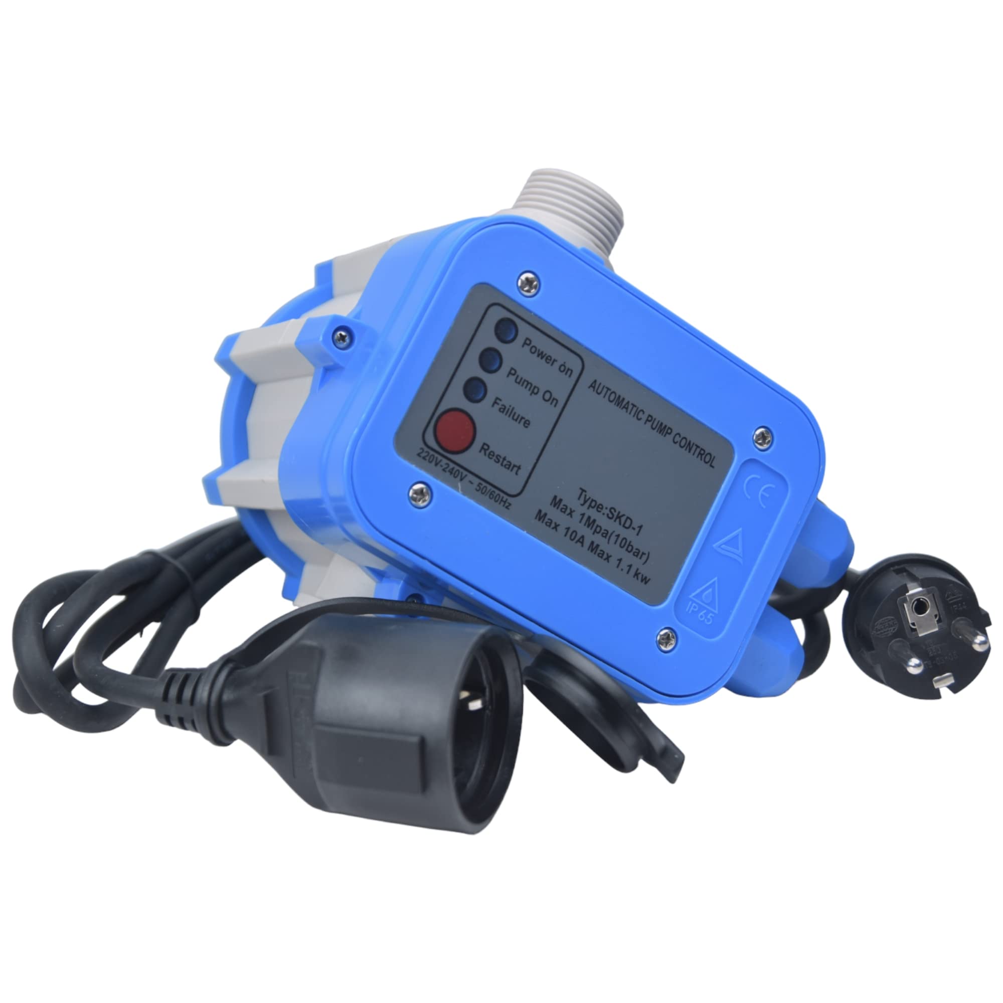 Pressostato SKD-1 230V monofase per pompa autoclave domestica presscontrol pompa fontana press control manometro elettropompa con cavo 1,35m spina/presa schuko