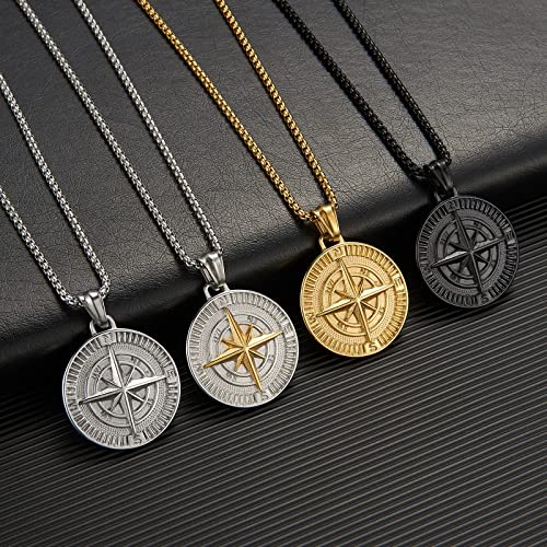 Men's Compass Pendant Necklace Stainless Steel Navigator Forged for Male Jewelry3
