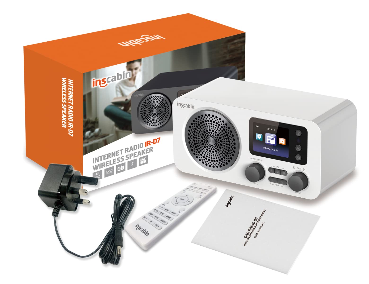 Radio numérique Internet Dab/Dab+ Inscabin D7, Radio Internet/Radio numérique avec Spotify Connect et Bluetooth (D7-WT)