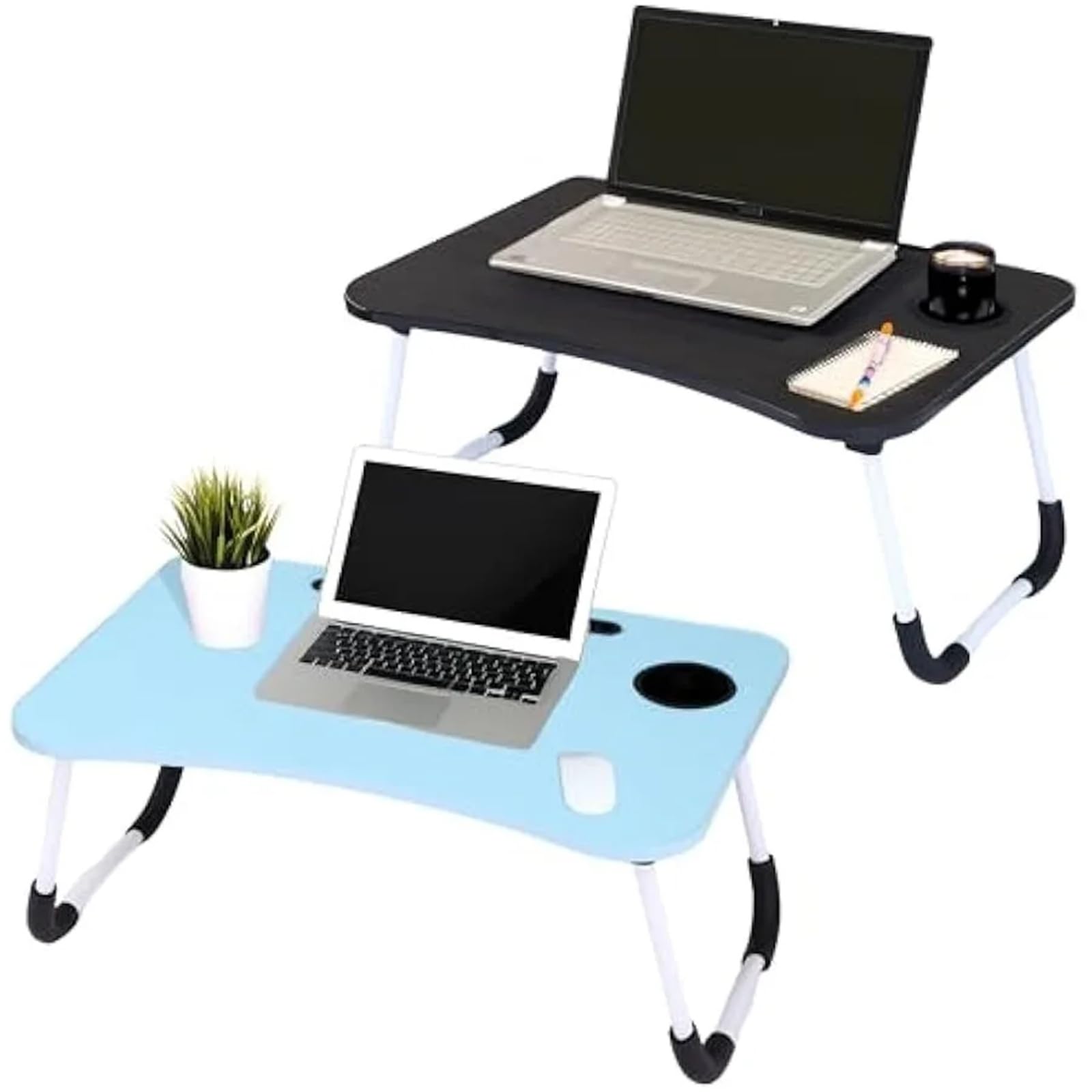 Plateau de lit pliable portable avec porte-gobelet – Bureau idéal pour le petit déjeuner, le travail, l'étude ou servir sur le lit et le canapé – Design léger et pratique
