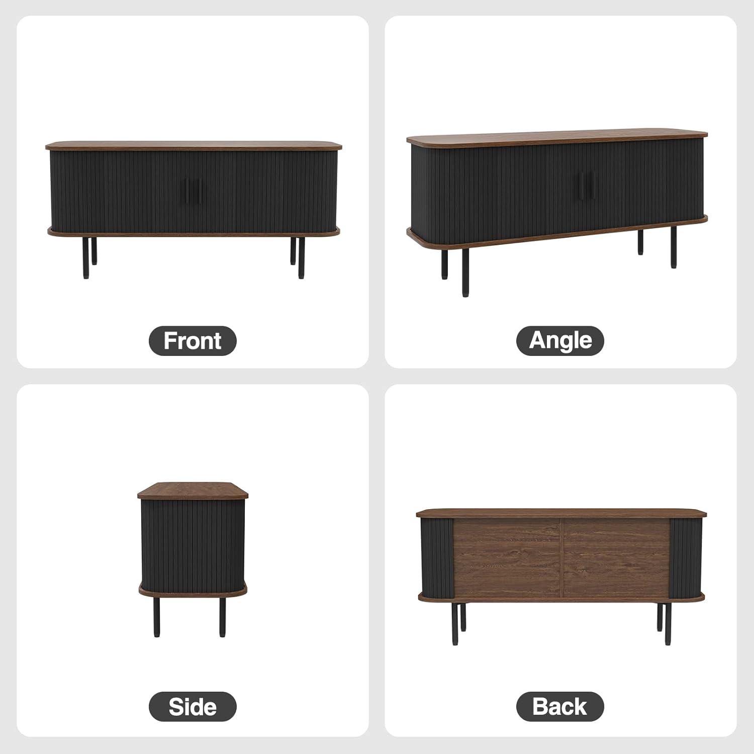 47" Modern Fluted TV Stand for TVs up to 60 Inch , Gaming Entertainment Center with Tambour Slatted Sliding Doors and Storage Cabinet, Media TV Consoles Table for Living Room, Office, Black - Image 7