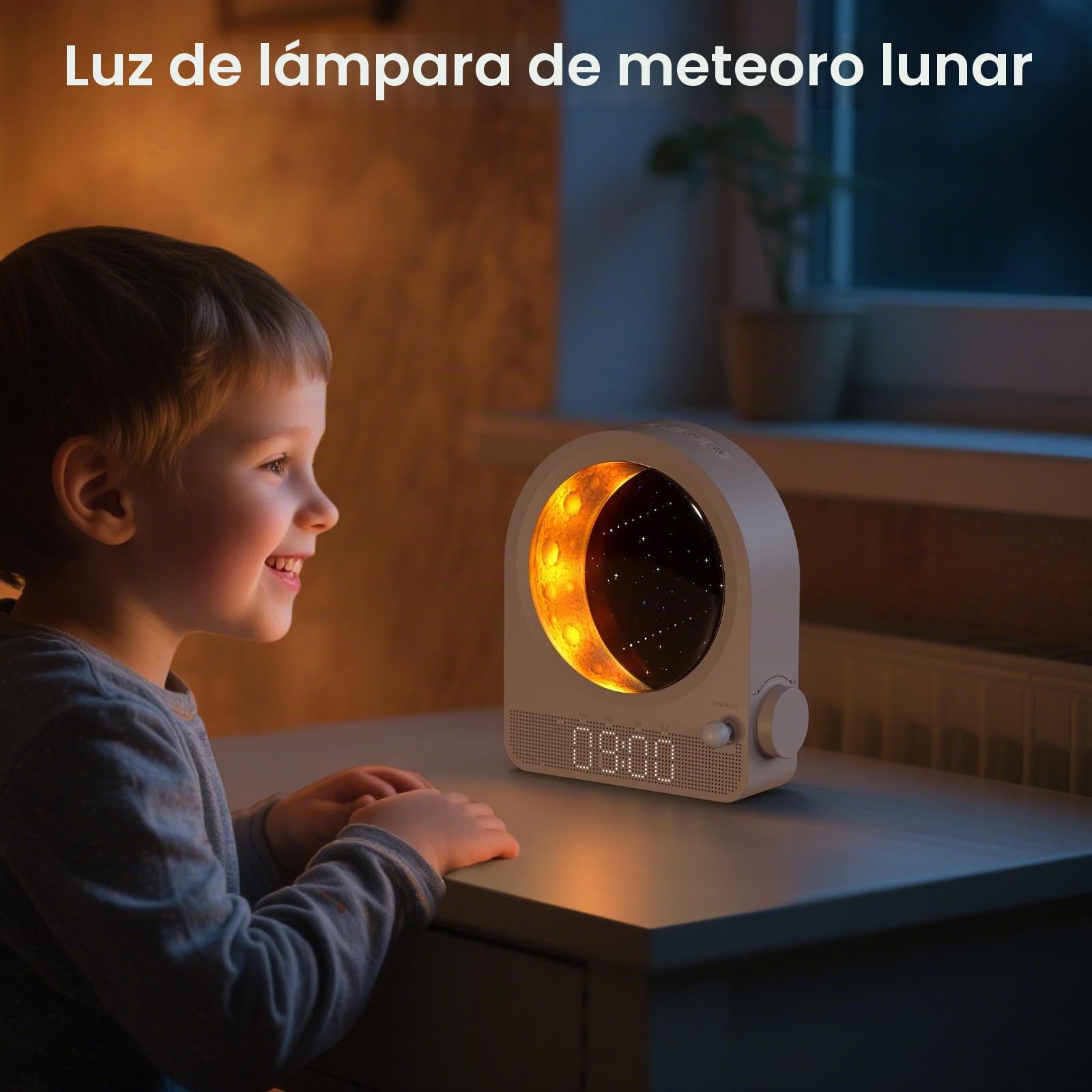 Despertador Sunrise Light, 10 sonidos blancos y función de cuenta atrás, luz lunar y meteorito con brillo ajustable - Blanco