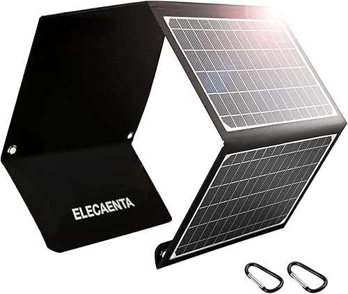 ELECAENTA Cargador de panel solar portátil de 30 W, carga rápida USB C de 18 W, puertos QC 3.0 y USB A para teléfonos celulares, tabletas, cámara,
