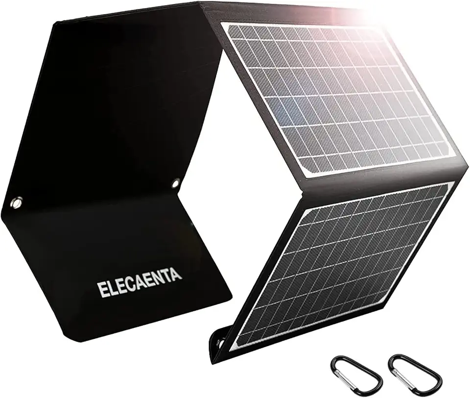 ELECAENTA Carregador portátil de painel solar de 30 W, carregamento rápido USB C de 18 W, portas QC 3.0 e USB A para celulares, tablets, câmera, carregador portátil de energia IPX5, à prova d'água