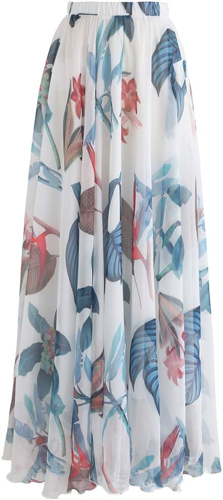 Women's Floral Watercolor Flower Maxi Floral Chiffon Slip Skirt