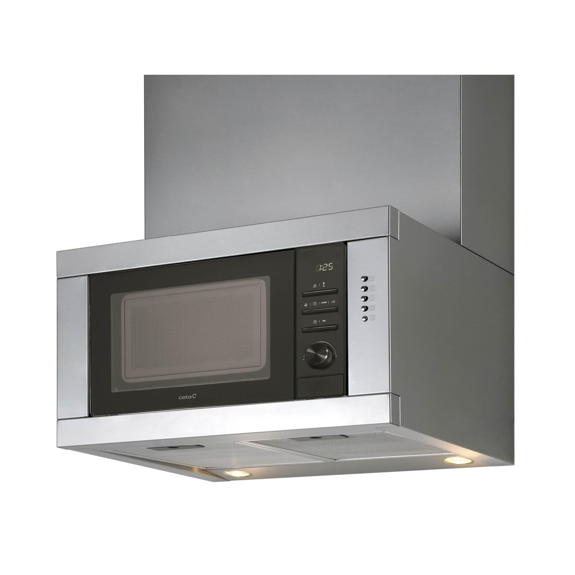 Cata Chorus XBK Dunstabzugshaube mit Mikrowelle, 20 l, mechanisches Bedienfeld, 3 Auszugsstufen, einfache Installation, extra leiser Motor, Leistung 102 W, Breite 59,8 cm, Farbe Edelstahl