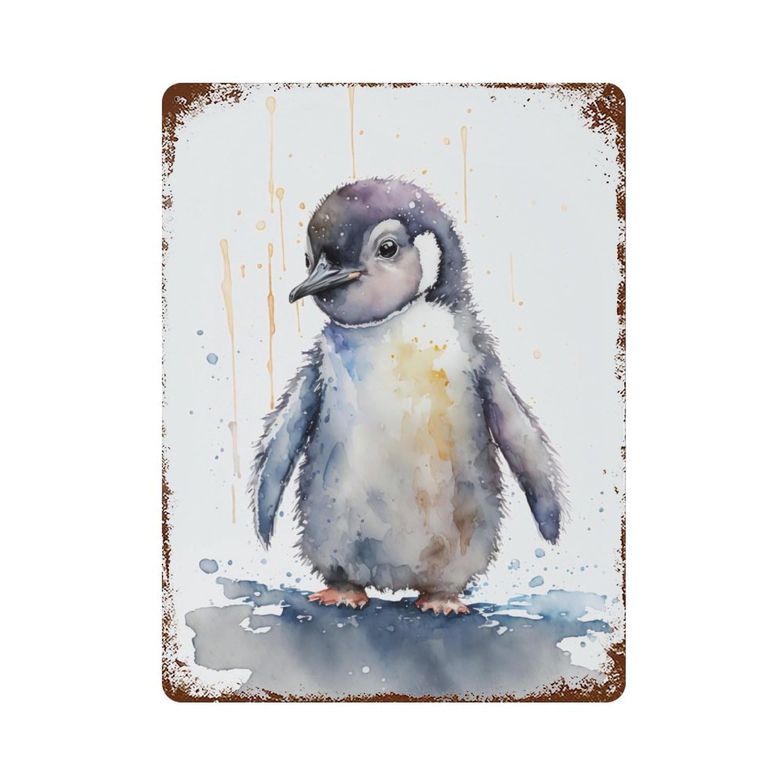 Rustic Tin Plaque Cute Baby Penguin Painting 15.7"x11.8", Retro Wall Decor for Shed, Workshop And Garage Wall Decor