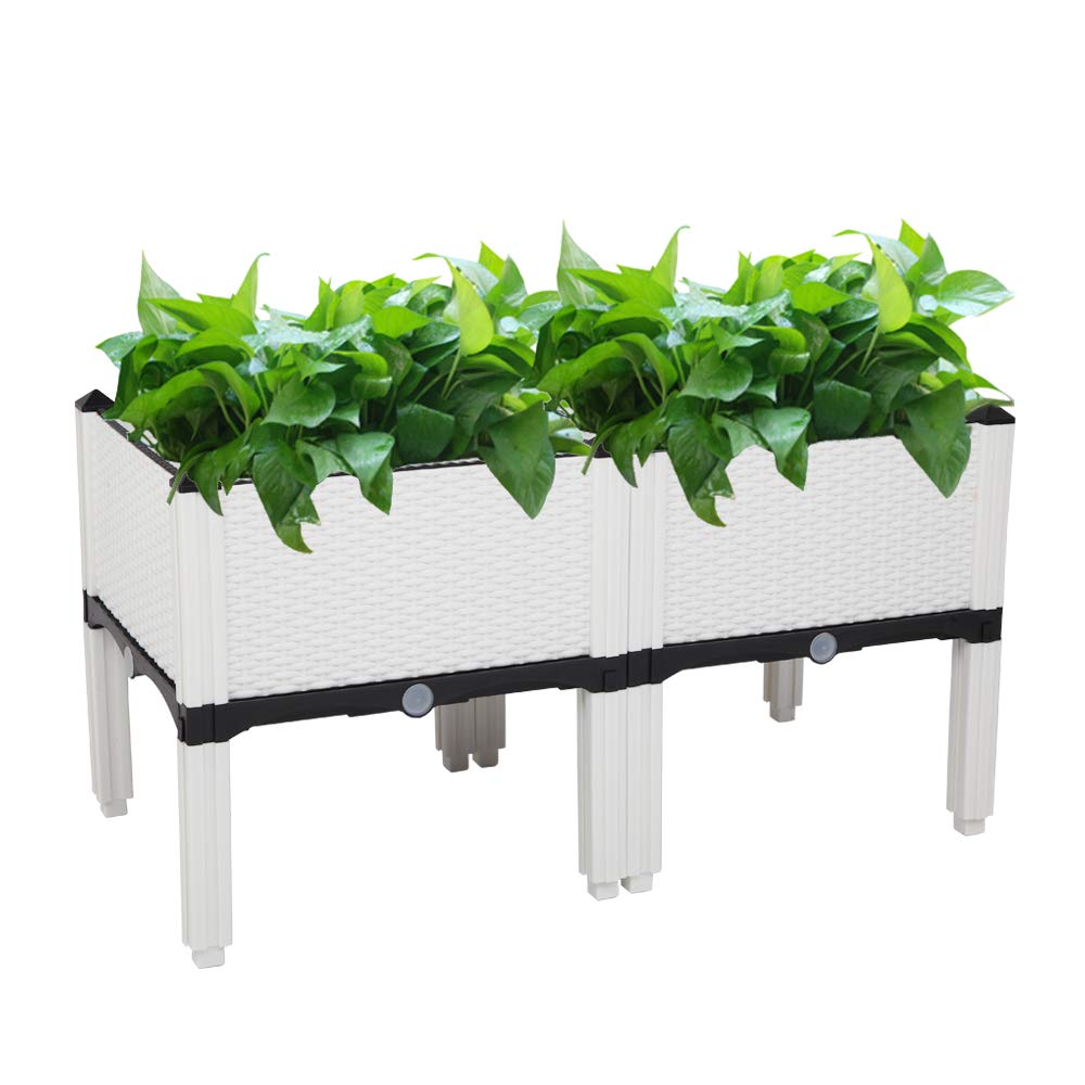 Knocbel Raised Garden Bed Kit, Free Stitching Elevated Plastic Self Watering Planter Box Stand for Indoor Outdoor Backyard Patio, 31.5