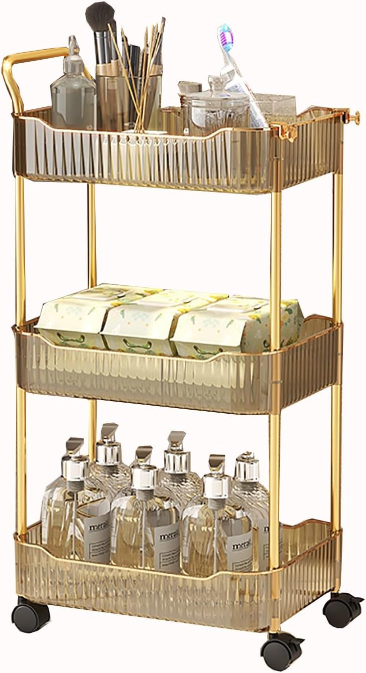 Rolling Utility Cart Organizer with Wheels and Handle - Mobile Shelving Unit for Storage in Kitchen, Bathroom, Laundry, and Narrow Spaces
