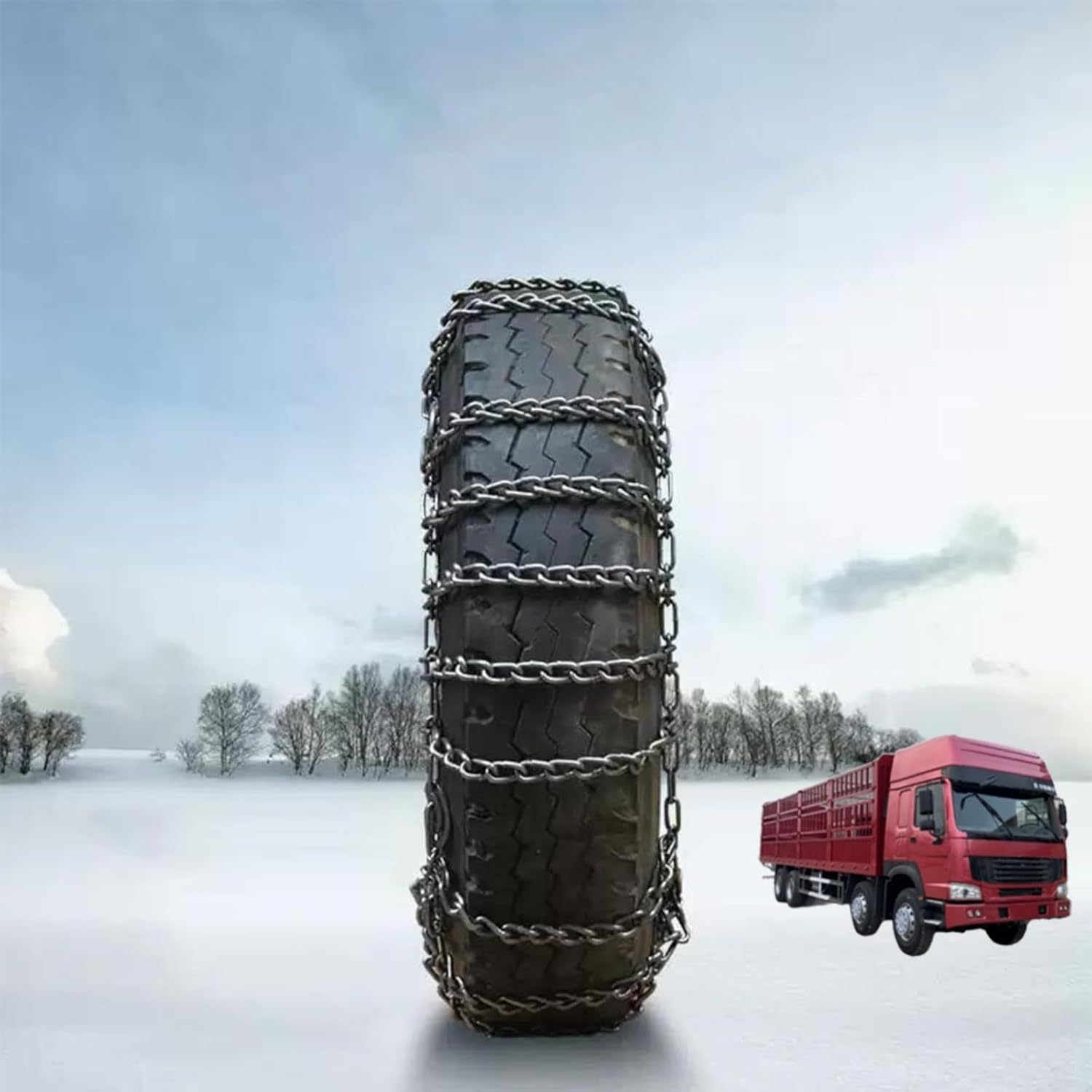 2pcs 9mm Snow Chains for Trucks & SUVs – Reinforced Anti-Skid Chains –Easy On and Off for Ice Snow & Sand 235/75R17.5 2pcs 285/80R22.5