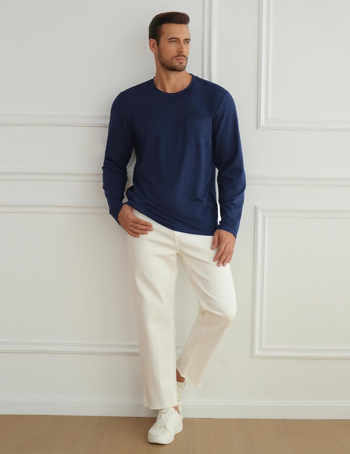 Men's Long Sleeve T-Shirts Fall Casual Crewneck Tee Shirt with Pocket Top Regular Fit - Image 7