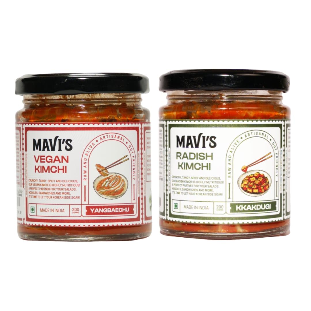 MAVIs Kimchi | Vegan Kimchi & Radish Kimchi | Combo Pack of 2 | 200g Each | Korean Kimchi | 100% Natural & No Preservatives | Organic and Vegan | No Artificial Flavour or Colour | Probiotic Pickle (B0BHP5GY58) Amazon Price History, Amazon Price Tracker