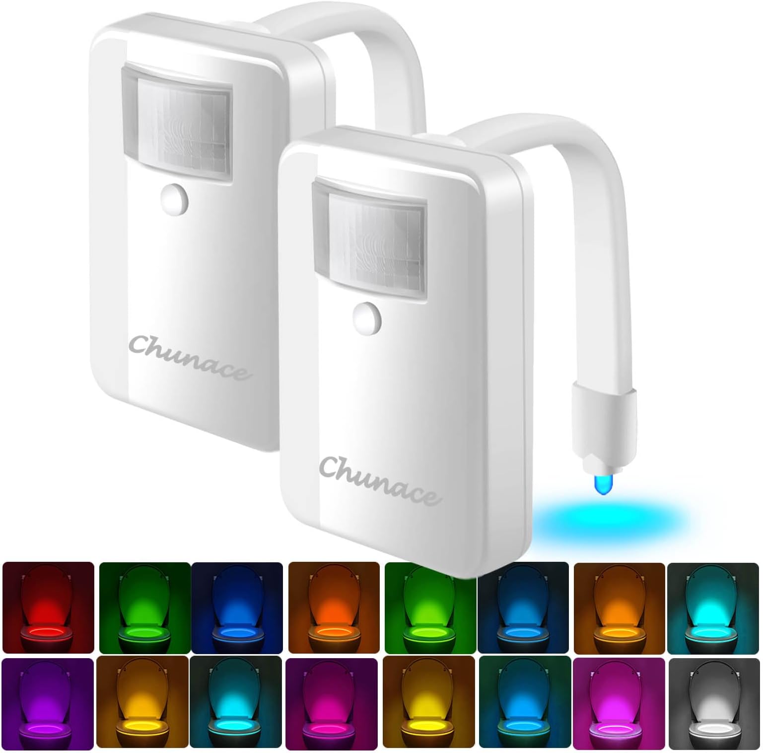 2 Pack Toilet Night Lights with Motion Activated Sensor,16-Color Changing LED Inside Toilet Bowl Nightlight, Cool Stuff for Bathroom Accessories Decor, Unique Gadgets for Men and Kids Brithday Gifts