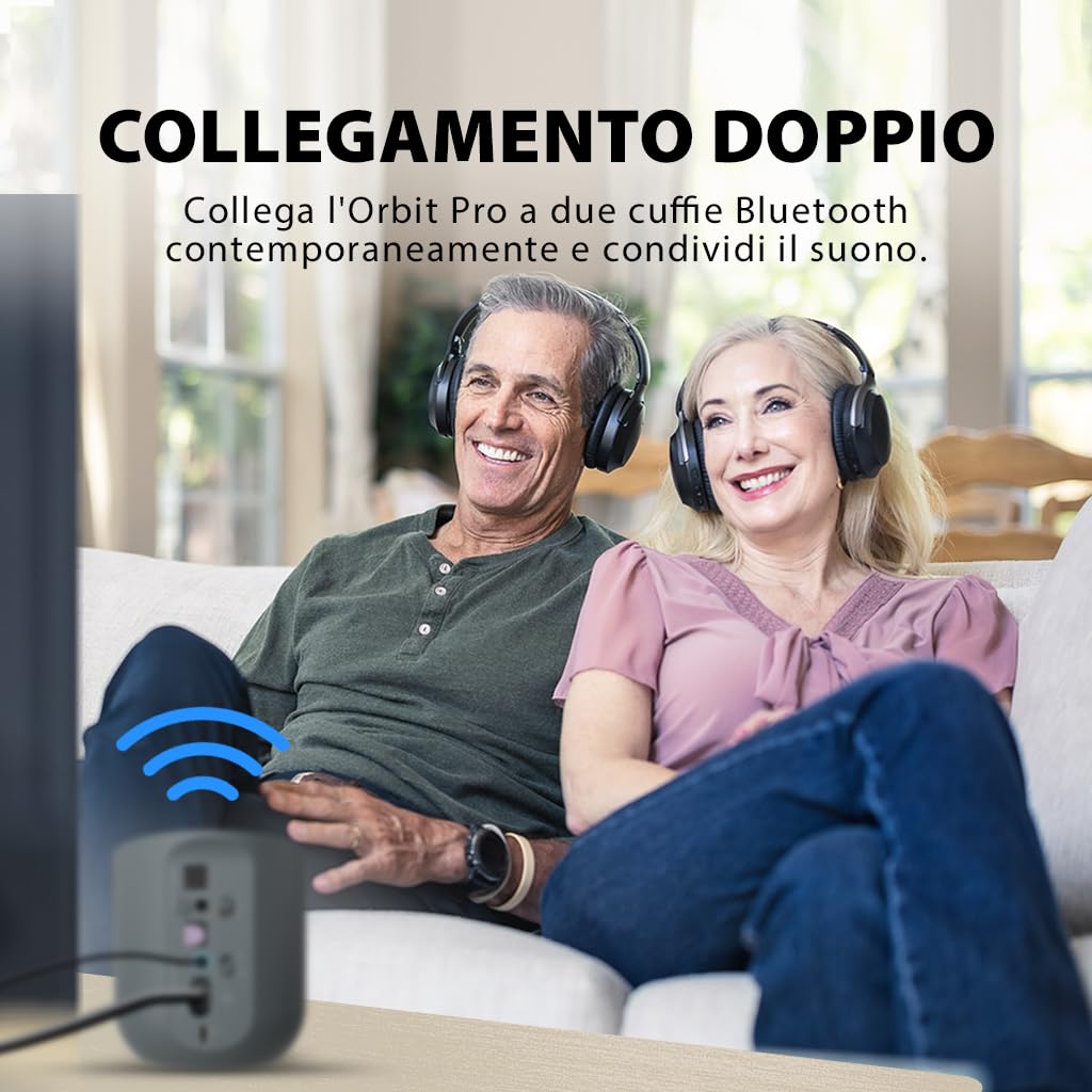 Avantree Orbit Pro - Trasmettitore e Ricevitore Audio Bluetooth TV, Adattatore 5.1 Surround PassThrough, Telecomando per Volume, Nessun Ritardo Labiale, Schermo LCD Lungo Raggio Classe 1