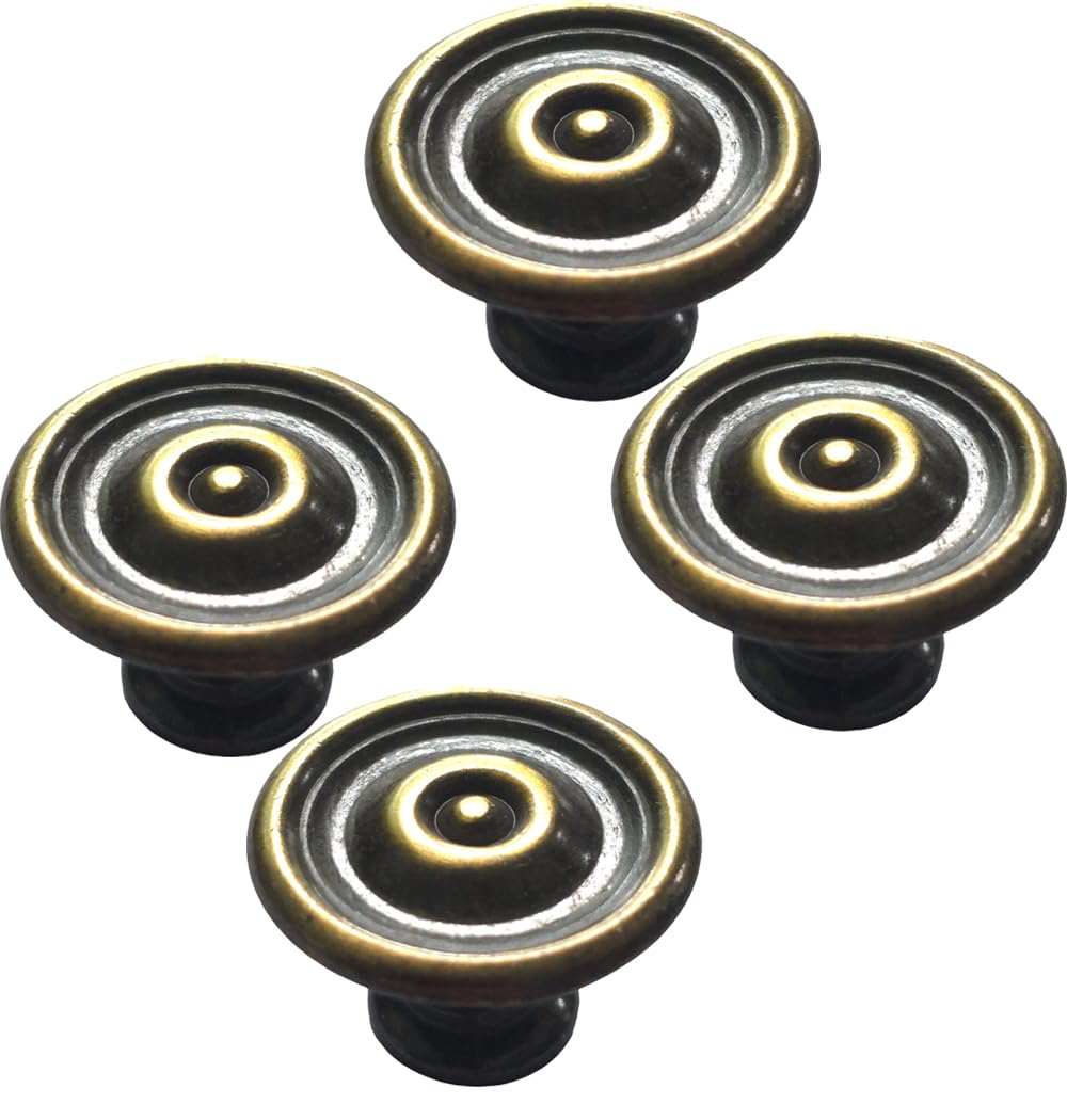 Universal Hardware Rustic Vintage knobs for cabinets, cupboards and Draws Round Pull Handles Door Drawer Handle Mushroom Handles Knobs (Knob 608 Old Brass - Pack of 4)