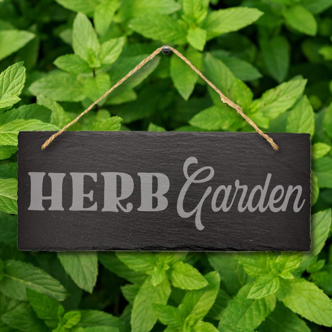 Stukk Natural Engraved Slate Stone Plaque Herb Garden Home Allotment Veg Pots Hanging Sign, 30X12cm