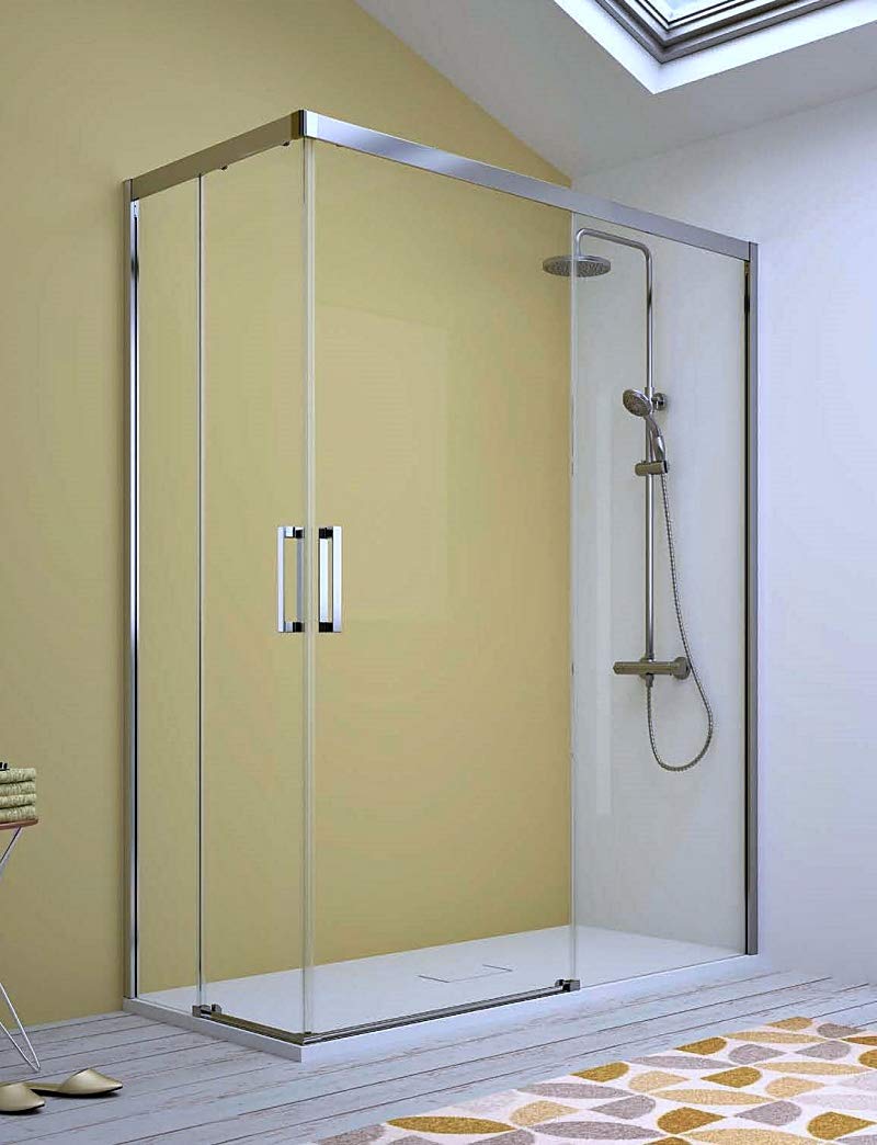 Mampara de Ducha Angular - 2 Hoja Fija y 2 Puerta Corredera - Cristal de Seguridad de 6 mm - Modelo Cuatrocientos Q4 (75 X 120)