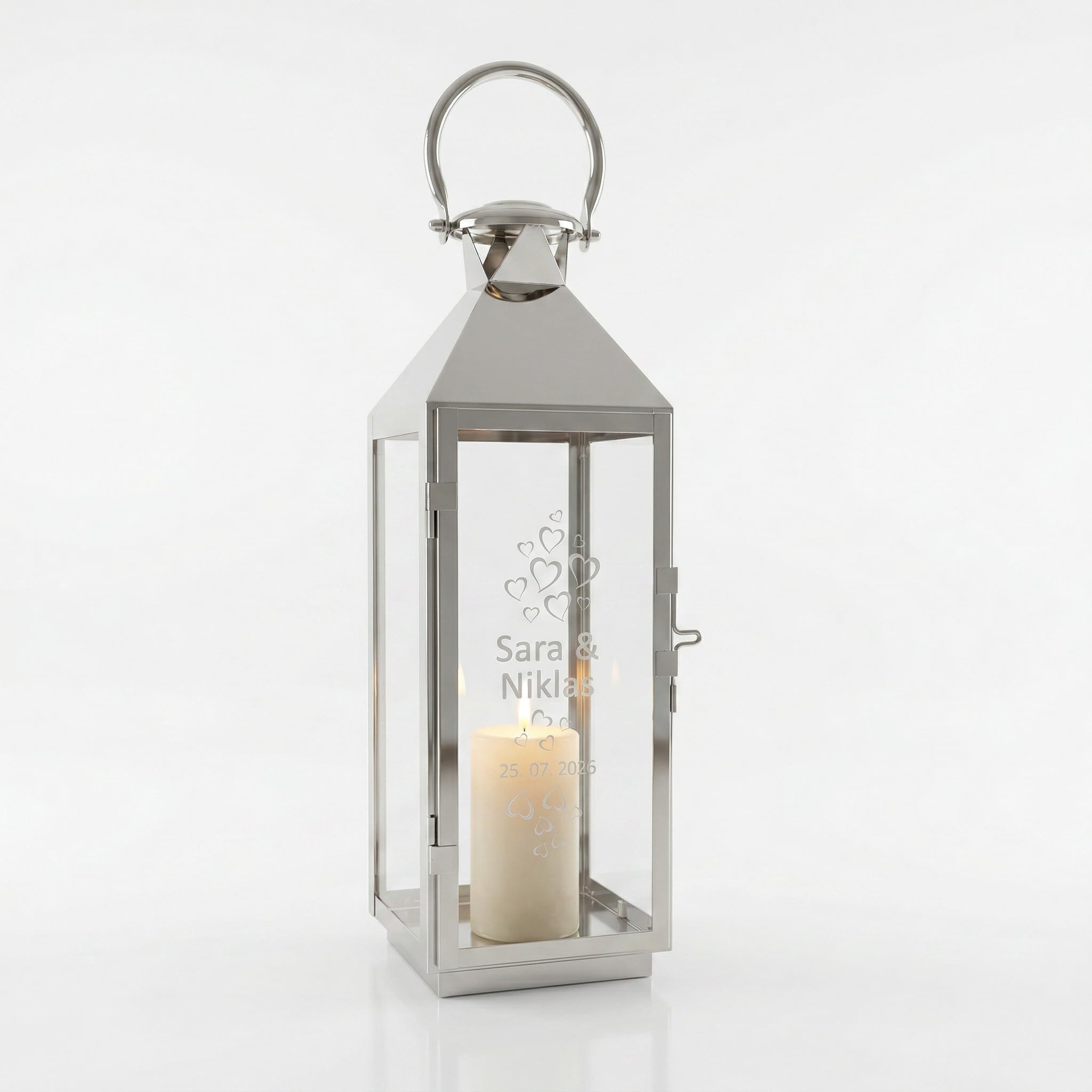 Herz & Heim® personalisierte Hochzeitsgeschenke Laterne mit Gravur Geschenk zur Hochzeit - Herzen - mit Namen und Datum 40 cm ideal als Erinnerung an den Hochzeitstag