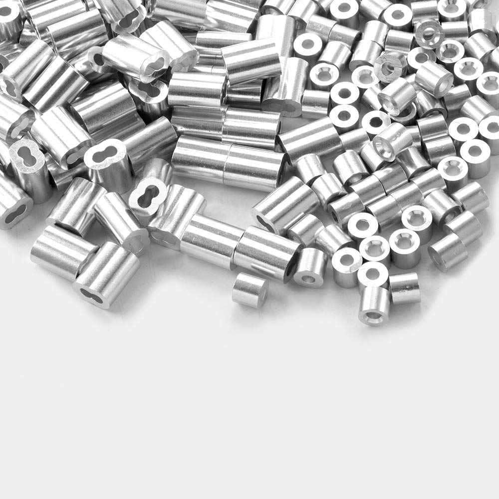 Home Master Hardware 1/8" Aluminio doble barril Ferrule Crimping Loop manga y Crimping Stop manga 200 piezas