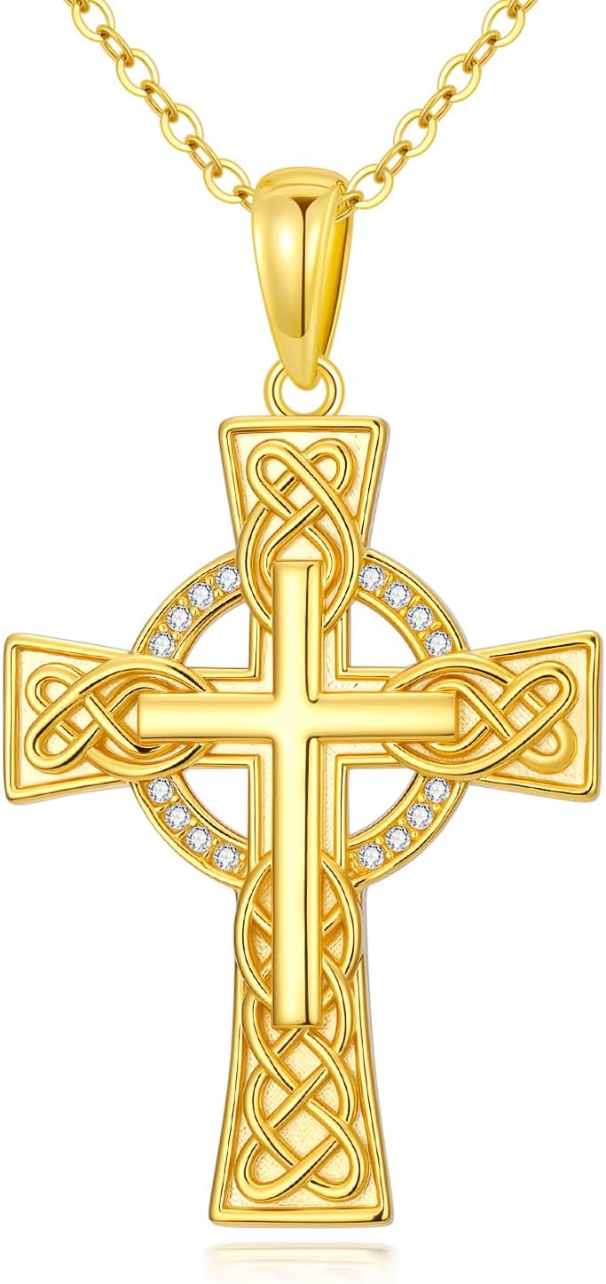 14K Gold Cross Necklace Gold Cross Pendant Necklace Christian Faith Jewelry Gifts for Women