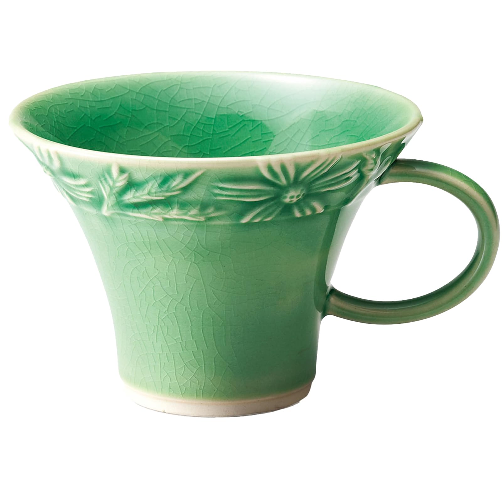 Aito Marguerite Seto Ware Coffee Cup Green Flower Relief 8oz Japan