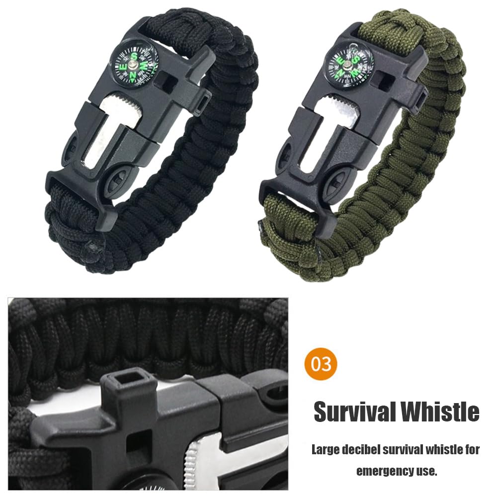 Bracciale di sopravvivenza in 2 pezzi, bracciale Paracord multiuso per escursioni, campeggio, arrampicata e attività all'aperto.