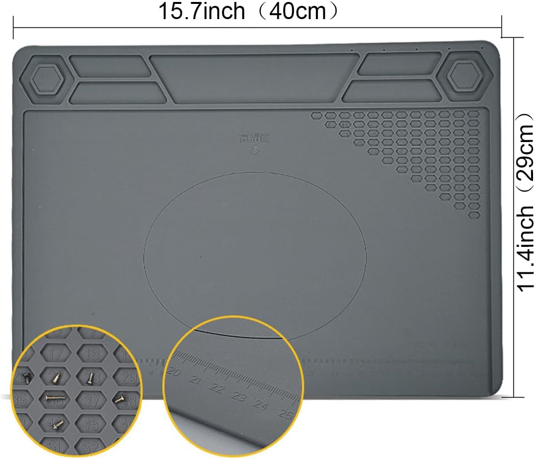 Premium Heat Resistant 932°F Silicone Soldering Mat Magnetic Electronic Repair Work Mat with Antistatic Wrist Band for BGA and Gun Soldering Iron, Workbench, Cell Phone Laptop Repair, 15.7'' *11.4 ''