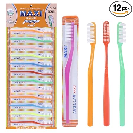 MAXI Angular Hard bristles Toothbrush, Multicolor (Pack of 12)