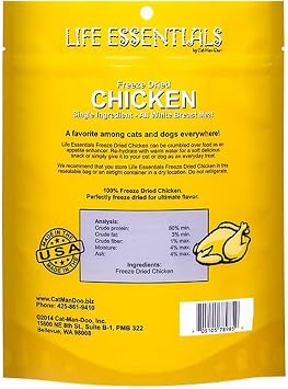 Life Essentials by Cat-Man-Doo | Chicken - 3 Pack of 5oz. Bags | Freeze Dried Chicken Cat & Dog Treats | Healthy, Single Ingredient, Training Treats, High Protein