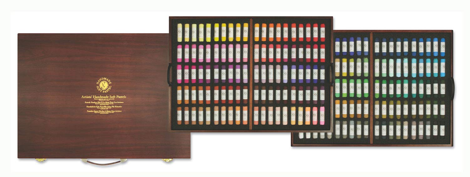 Gallery Artists' Handmade Soft Pastels Set of 200 Wooden Suitcases - Hand Rolled Pastels - Soft Consistency