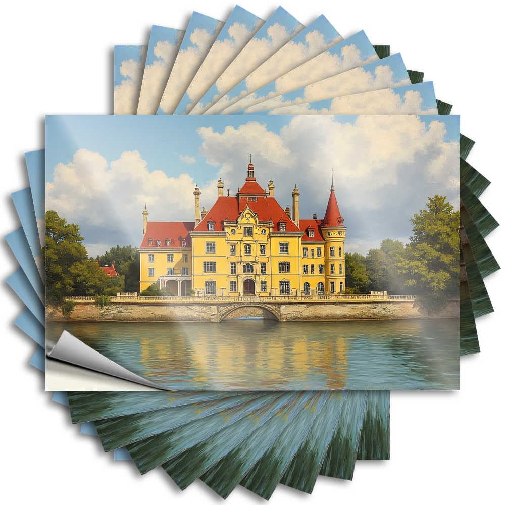 Fzfn Colour Grand Castle By The River Bathroom Accessories Decor Crazy - Stickers Door Waterproof Decal(8X12cm)