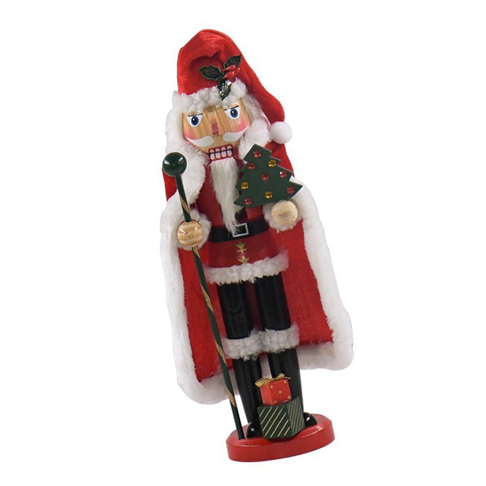 Kaeltsyn Red Coat Santa Nutcrackers Statue Sturdy Wood Santa Party Accessory for Seasonal Display Holiday Nutcrackers Figurine