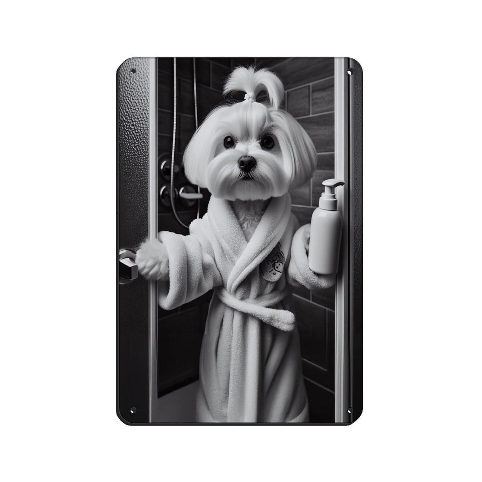 Lxwnze 20L X 30W Cm Maltese Terrier Bathroom Art Poster Tin Sign Vintage Metal Pub Club Cafe Bar Home Wall Art Decoration Poster Retro 8X12inch(20X30cm)