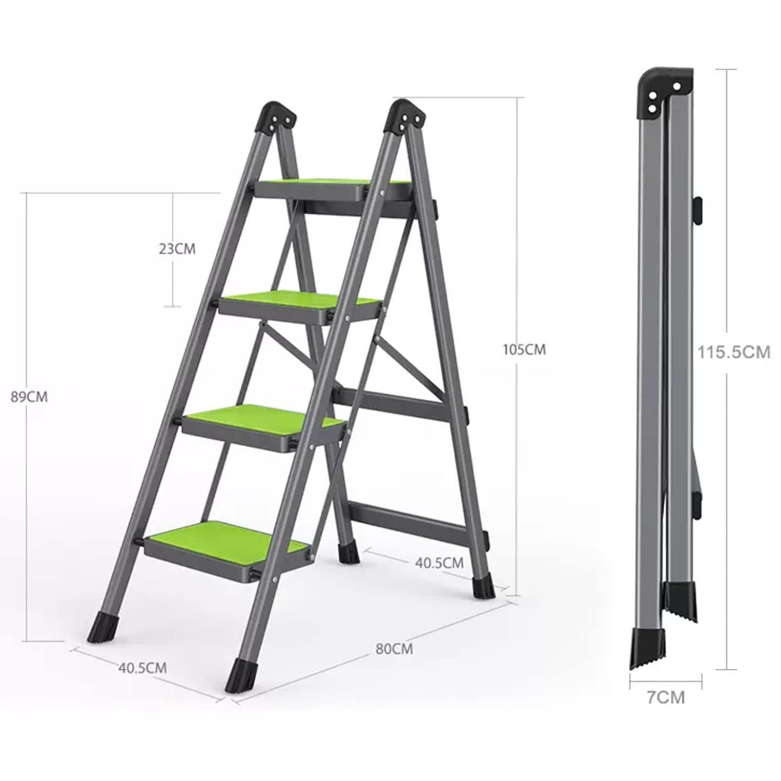 LHX Stable and Durable Ladder Home Folding Herringbone Ladder Indoor Mobile Multi-Functional Small Step Stool (Color : Green, Size : 4step)